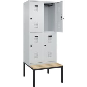 kaiserkraft Doppelstock-Spind Evolo PLUS Sitzbank, 2 Abteile, lichtgrau / lichtgrau, B 800 mm, Sicherheits-Drehriegel, mit untergebauter Sitzbank, Buche