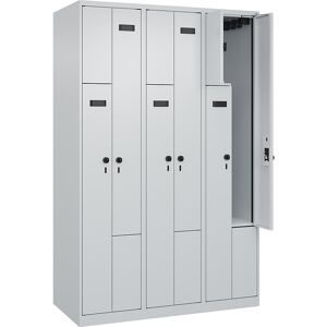 kaiserkraft Z-Spind Evolo PLUS, 3 Abteile, lichtgrau, B 1200 mm, 6 Fächer, mit Bodengleitern, Sicherheits-Drehriegel