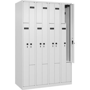 kaiserkraft Z-Spind Evolo PLUS, 4 Abteile, weiß, B 1200 mm, 8 Fächer, mit Bodengleitern, Sicherheits-Drehriegel
