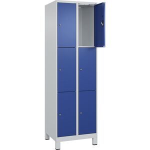 kaiserkraft 3er-Schließfachschrank Evolo PLUS, 2 Abteile, lichtgrau / enzianblau, B 600 mm, 6 Fächer, mit breiten Füßen, Zylinderschloss