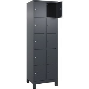 kaiserkraft 5er-Schließfachschrank Evolo PLUS, 2 Abteile, grau, B 600 mm, 10 Fächer, mit breiten Füßen, Zylinderschloss