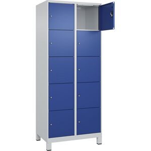 kaiserkraft 5er-Schließfachschrank Evolo PLUS, 2 Abteile, lichtgrau / enzianblau, B 800 mm, 10 Fächer, mit breiten Füßen, Zylinderschloss