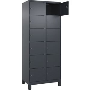 kaiserkraft 6er-Schließfachschrank Evolo PLUS, 2 Abteile, grau, B 800 mm, 12 Fächer, mit breiten Füßen, Zylinderschloss