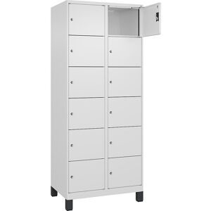 kaiserkraft 6er-Schließfachschrank Evolo PLUS, 2 Abteile, weiß, B 800 mm, 12 Fächer, mit breiten Füßen, Zylinderschloss