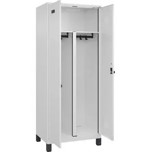 kaiserkraft Schwarz-Weiß-Spind Evolo PLUS, 1 Abteil, verkürzte Trennwand mittig, weiß, B 800 mm, mit breiten Füßen, Sicherheits-Drehriegel