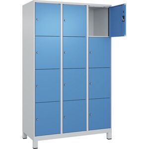 kaiserkraft 4er-Schließfachschrank Evolo PLUS, 3 Abteile, lichtgrau / lichtblau, B 1200 mm, 12 Fächer, mit breiten Füßen, Zylinderschloss