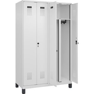 kaiserkraft Schwarz-Weiß-Spind Evolo PLUS, 2 Abteile, verkürzte Trennwand mittig, weiß, B 1200 mm, mit breiten Füßen, Sicherheits-Drehriegel