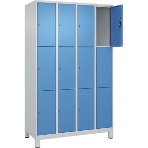 kaiserkraft 3er-Schließfachschrank Evolo PLUS, 4 Abteile, lichtgrau / lichtblau, B 1200 mm, 12 Fächer, mit breiten Füßen, Zylinderschloss