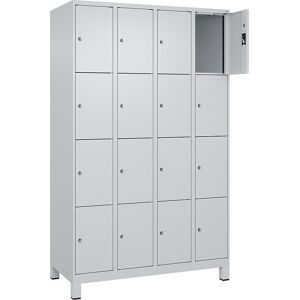 kaiserkraft 4er-Schließfachschrank Evolo PLUS, 4 Abteile, lichtgrau, B 1200 mm, 16 Fächer, mit breiten Füßen, Zylinderschloss