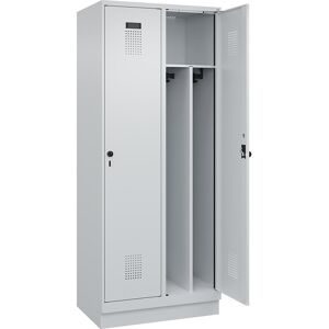 kaiserkraft Schwarz-Weiß-Spind Evolo PLUS, schmal, 2 Abteile, verkürzte Trennwand mittig, lichtgrau, B 800 mm, mit Bodensockel, Sicherheits-Drehriegel