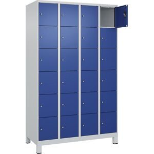 kaiserkraft 6er-Schließfachschrank Evolo PLUS, 4 Abteile, lichtgrau / enzianblau, B 1200 mm, 24 Fächer, mit breiten Füßen, Zylinderschloss