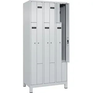 kaiserkraft Z-Spind Evolo PLUS, 3 Abteile, lichtgrau, B 900 mm, 6 Fächer, mit breiten Füßen, Zylinderschloss