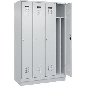 kaiserkraft Schwarz-Weiß-Spind Evolo PLUS, schmal, 4 Abteile, verkürzte Trennwand mittig, lichtgrau, B 1200 mm, mit Bodensockel, Zylinderschloss