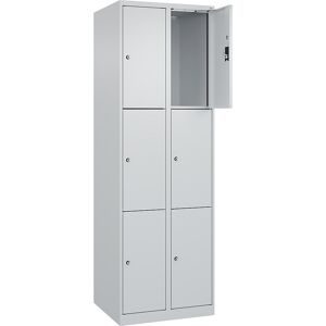 kaiserkraft 3er-Schließfachschrank Evolo PLUS, 2 Abteile, lichtgrau, B 600 mm, 6 Fächer, mit Bodengleitern, Zylinderschloss