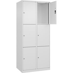 kaiserkraft 3er-Schließfachschrank Evolo PLUS, 2 Abteile, weiß, B 800 mm, 6 Fächer, mit Bodengleitern, Zylinderschloss