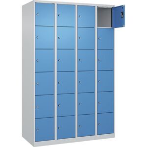 kaiserkraft 6er-Schließfachschrank Evolo PLUS, 4 Abteile, lichtgrau / lichtblau, B 1200 mm, 24 Fächer, mit Bodengleitern, Zylinderschloss
