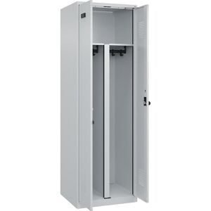 kaiserkraft Schwarz-Weiß-Spind Evolo PLUS, 1 Abteil, verkürzte Trennwand mittig, lichtgrau, B 600 mm, mit Bodengleitern, Sicherheits-Drehriegel