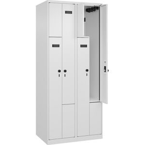 kaiserkraft Z-Spind Evolo PLUS, 2 Abteile, weiß, B 800 mm, 4 Fächer, mit Bodengleitern, Sicherheits-Drehriegel