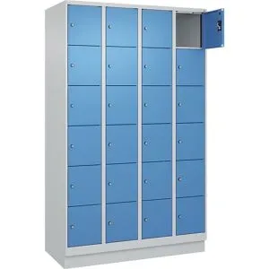 kaiserkraft 6er-Schließfachschrank Evolo PLUS, 4 Abteile, lichtgrau / lichtblau, B 1200 mm, 24 Fächer, mit Bodensockel, Zylinderschloss