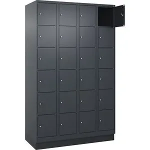 kaiserkraft 6er-Schließfachschrank Evolo PLUS, 4 Abteile, grau, B 1200 mm, 24 Fächer, mit Bodensockel, Zylinderschloss
