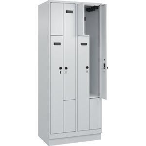 kaiserkraft Z-Spind Evolo PLUS, 2 Abteile, lichtgrau, B 800 mm, 4 Fächer, mit Bodensockel, Sicherheits-Drehriegel