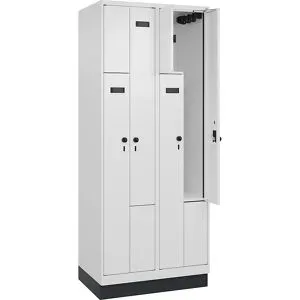 kaiserkraft Z-Spind Evolo PLUS, 2 Abteile, weiß, B 800 mm, 4 Fächer, mit Bodensockel, Sicherheits-Drehriegel