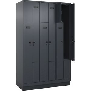 kaiserkraft Z-Spind Evolo PLUS, 3 Abteile, grau, B 1200 mm, 6 Fächer, mit Bodensockel, Sicherheits-Drehriegel