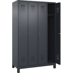 Spind Evolo PLUS, 4 Abteile, grau, B 1200 mm, mit breiten Füßen, Zylinderschloss C+P