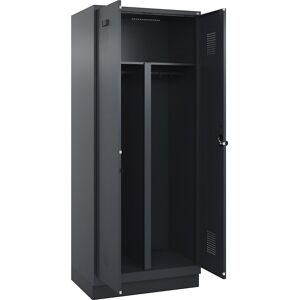 kaiserkraft Schwarz-Weiß-Spind Evolo PLUS, 1 Abteil, verkürzte Trennwand mittig, grau, B 800 mm, mit Bodensockel, Sicherheits-Drehriegel