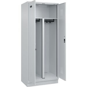 kaiserkraft Schwarz-Weiß-Spind Evolo PLUS, 1 Abteil, verkürzte Trennwand mittig, lichtgrau, B 800 mm, mit Bodensockel, Zylinderschloss