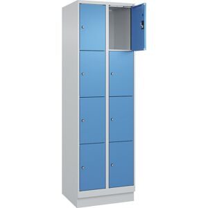 kaiserkraft 4er-Schließfachschrank Evolo PLUS, 2 Abteile, lichtgrau / lichtblau, B 600 mm, 8 Fächer, mit Bodensockel, Zylinderschloss