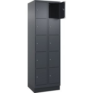 kaiserkraft 5er-Schließfachschrank Evolo PLUS, 2 Abteile, grau, B 600 mm, 10 Fächer, mit Bodensockel, Zylinderschloss