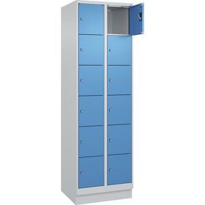 kaiserkraft 6er-Schließfachschrank Evolo PLUS, 2 Abteile, lichtgrau / lichtblau, B 600 mm, 12 Fächer, mit Bodensockel, Zylinderschloss