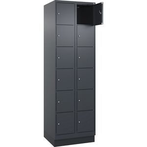 kaiserkraft 6er-Schließfachschrank Evolo PLUS, 2 Abteile, grau, B 600 mm, 12 Fächer, mit Bodensockel, Zylinderschloss