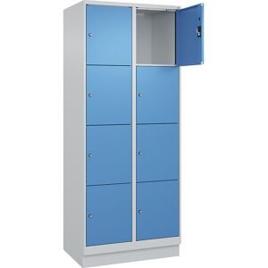 kaiserkraft 4er-Schließfachschrank Evolo PLUS, 2 Abteile, lichtgrau / lichtblau, B 800 mm, 8 Fächer, mit Bodensockel, Zylinderschloss