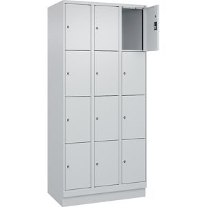 kaiserkraft 4er-Schließfachschrank Evolo PLUS, 3 Abteile, lichtgrau, B 900 mm, 12 Fächer, mit Bodensockel, Zylinderschloss