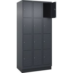 kaiserkraft 4er-Schließfachschrank Evolo PLUS, 3 Abteile, grau, B 900 mm, 12 Fächer, mit Bodensockel, Zylinderschloss