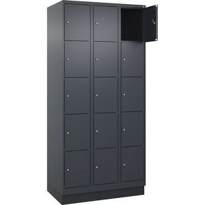 kaiserkraft 5er-Schließfachschrank Evolo PLUS, 3 Abteile, grau, B 900 mm, 15 Fächer, mit Bodensockel, Zylinderschloss