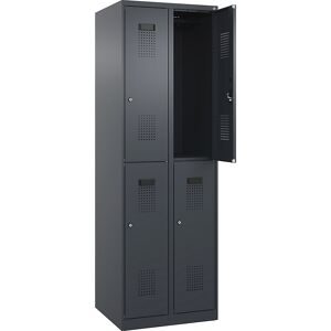 Doppelstock-Spind Evolo PLUS, 2 Abteile, grau, B 600 mm, mit Bodengleitern, Zylinderschloss C+P