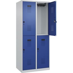 Doppelstock-Spind Evolo PLUS, 2 Abteile, lichtgrau / enzianblau, B 800 mm, mit Bodengleitern, Drehriegel C+P