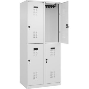 Doppelstock-Spind Evolo PLUS, 2 Abteile, verkehrsweiß, B 800 mm, mit Bodengleitern, Drehriegel C+P