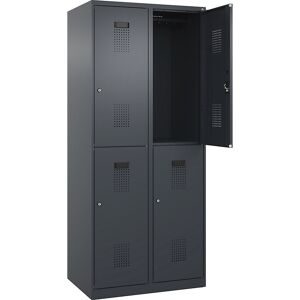 Doppelstock-Spind Evolo PLUS, 2 Abteile, grau, B 800 mm, mit Bodengleitern, Zylinderschloss C+P