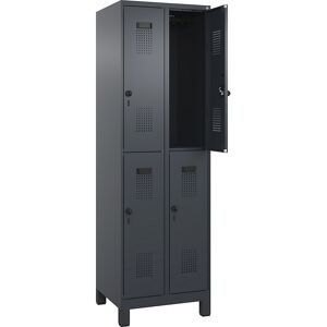 Doppelstock-Spind Evolo PLUS, 2 Abteile, grau, B 600 mm, mit breiten Füßen, Drehriegel C+P