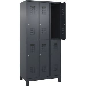 Doppelstock-Spind Evolo PLUS, 3 Abteile, grau, B 900 mm, mit breiten Füßen, Zylinderschloss C+P