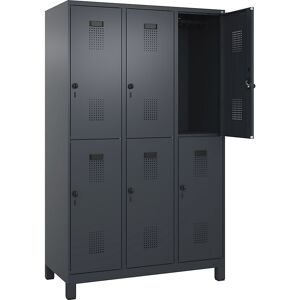 Doppelstock-Spind Evolo PLUS, 3 Abteile, grau, B 1200 mm, mit breiten Füßen, Drehriegel C+P