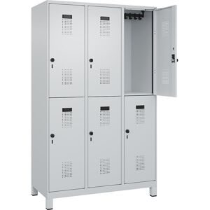 Doppelstock-Spind Evolo PLUS, 3 Abteile, lichtgrau, B 1200 mm, mit breiten Füßen, Drehriegel C+P