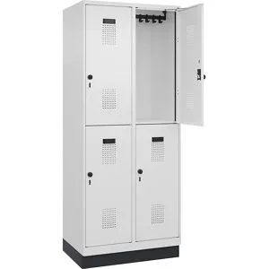 Doppelstock-Spind Evolo PLUS, 2 Abteile, verkehrsweiß, B 800 mm, mit Bodensockel, Drehriegel C+P