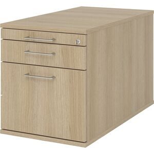 Rollcontainer, 1 Utensilienschub, 1 Materialschub, 1 Hängeregistratur, Tiefe 800 mm, Eiche eurokraft pro