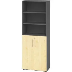 RENATUS - Büroregalschrank, 5 Fachböden, 6 Ordnerhöhen, davon 3 offen, graphit / Ahorn-Dekor eurokraft pro