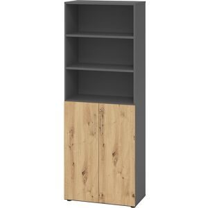 RENATUS - Büroregalschrank, 5 Fachböden, 6 Ordnerhöhen, davon 3 offen, graphit / Asteiche eurokraft pro